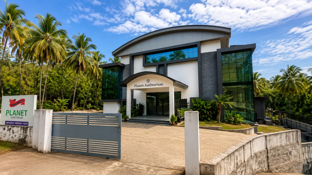 Exterior of Planet Auditorium, the wedding reception venue